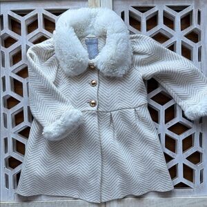 Tahari Cream Faux-Fur Trim Girls' Pea Coat